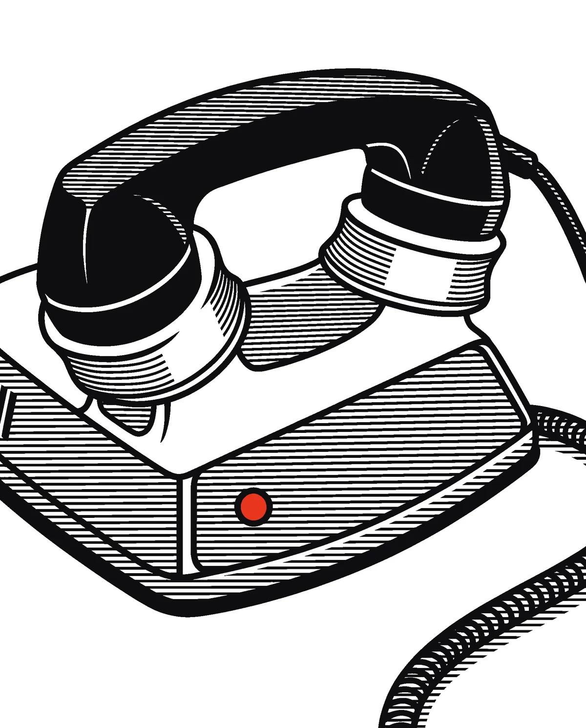 An acoustic modem with a phone handset in its cradle and one red light